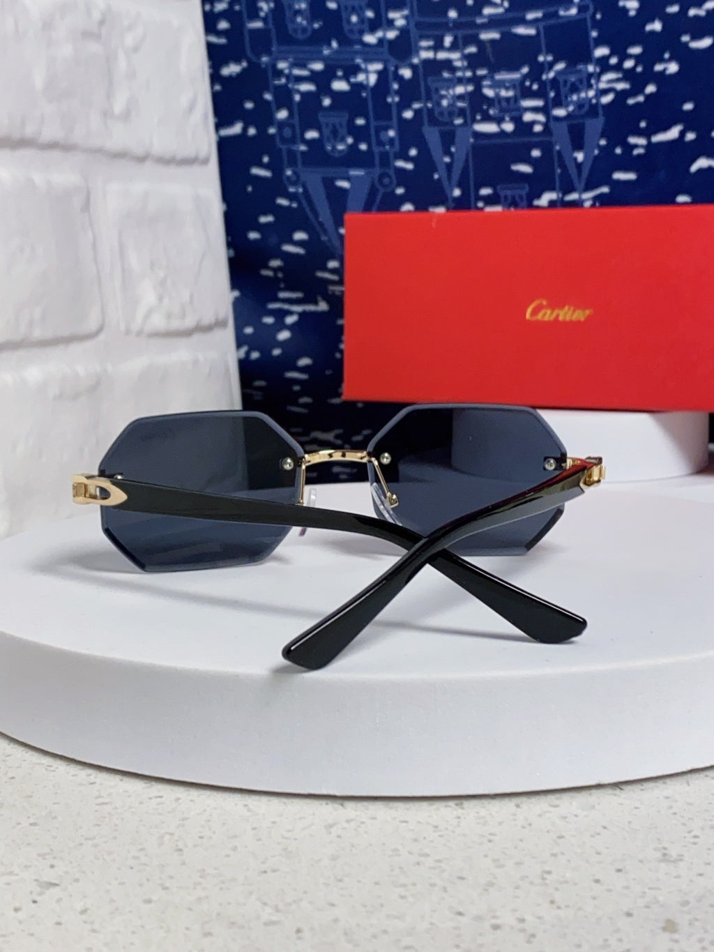 Cartier Lightweight Rimless Black Lens Sunglasses for Men & Women - 382736 - detail image 3