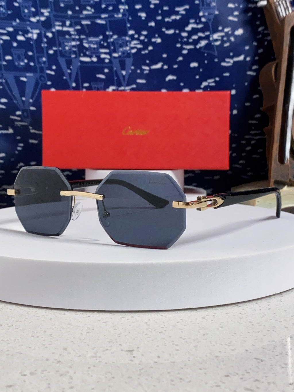 Cartier Lightweight Rimless Black Lens Sunglasses for Men & Women - 382736