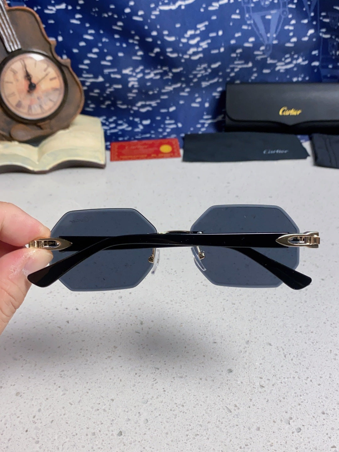 Cartier Lightweight Rimless Black Lens Sunglasses for Men & Women - 382736 - detail image 5