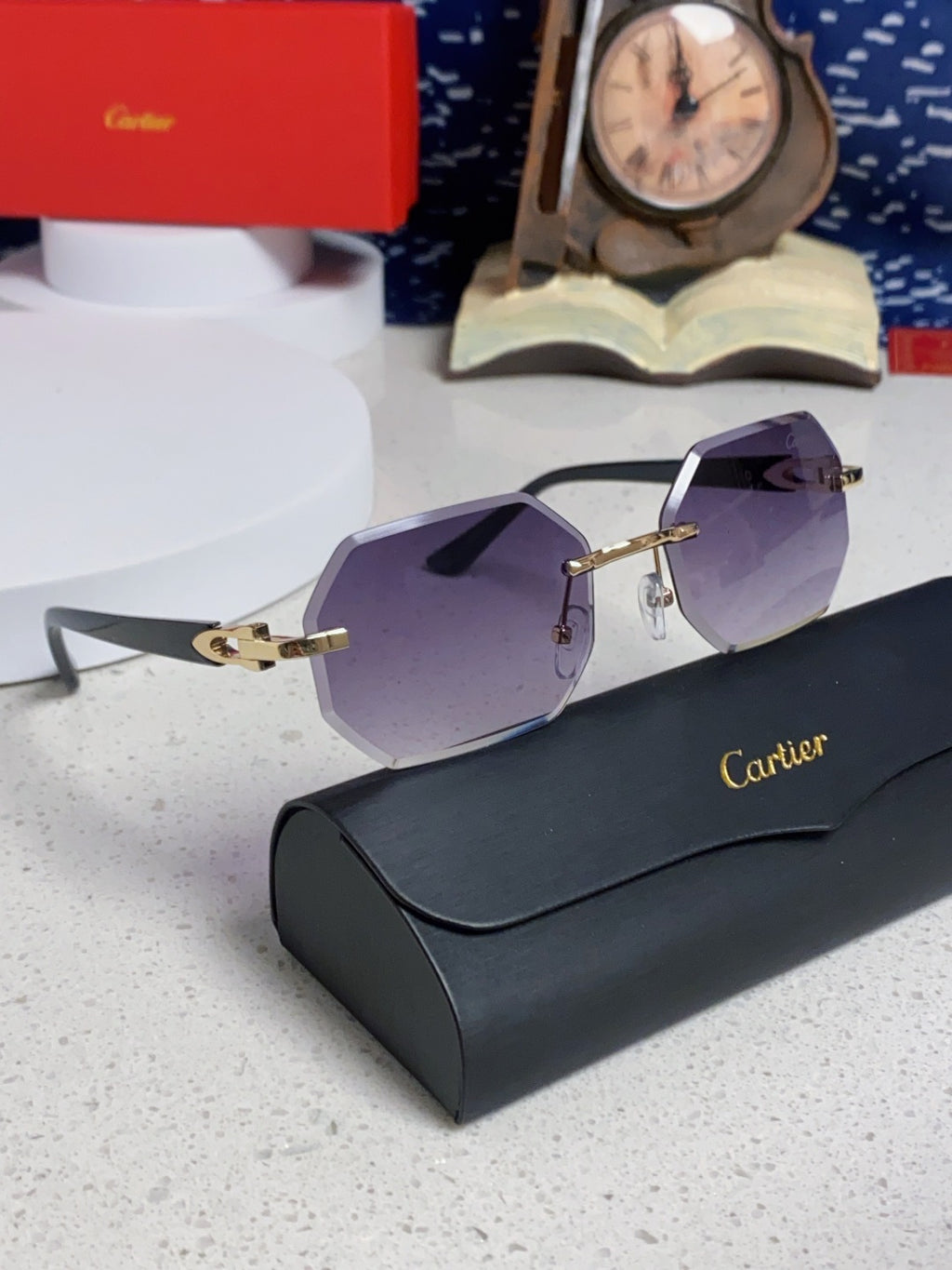 Cartier Lightweight Rimless Red Lens Sunglasses for Men & Women - 382735 - detail image 10