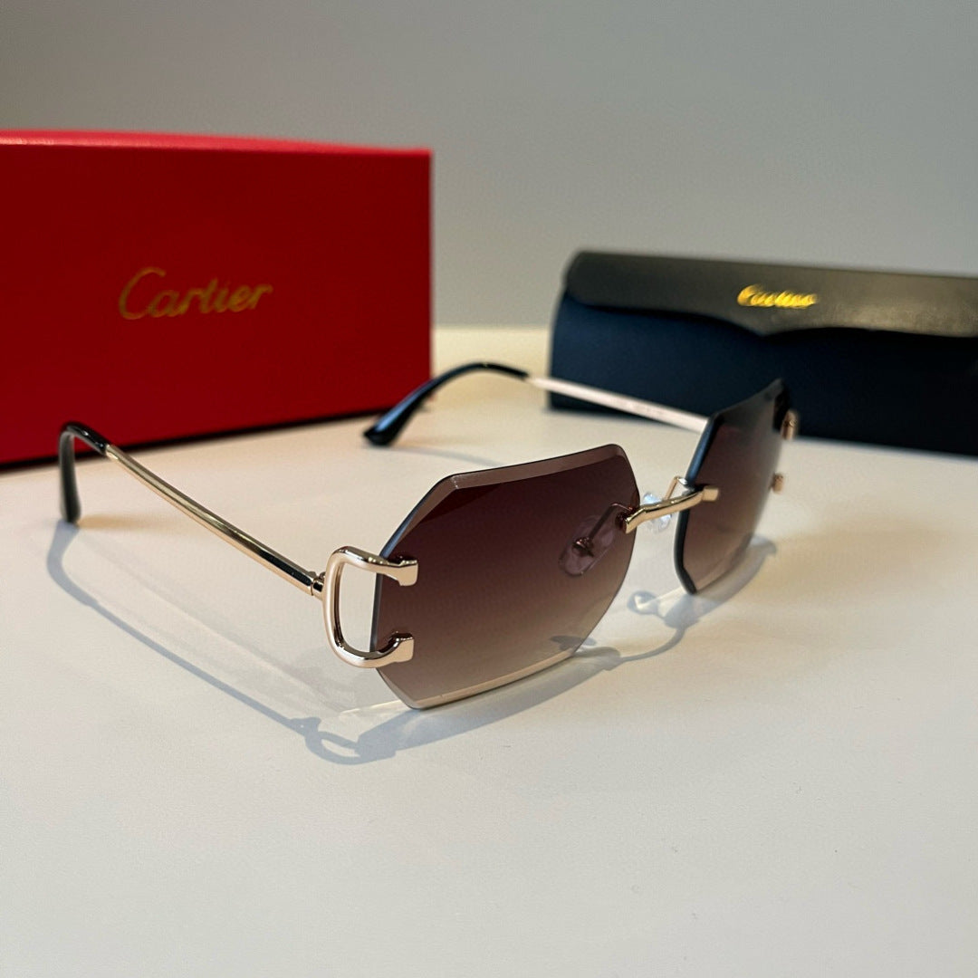 Cartier Lightweight Metal Rimless Red Lens Sunglasses for Men & Women - 372182