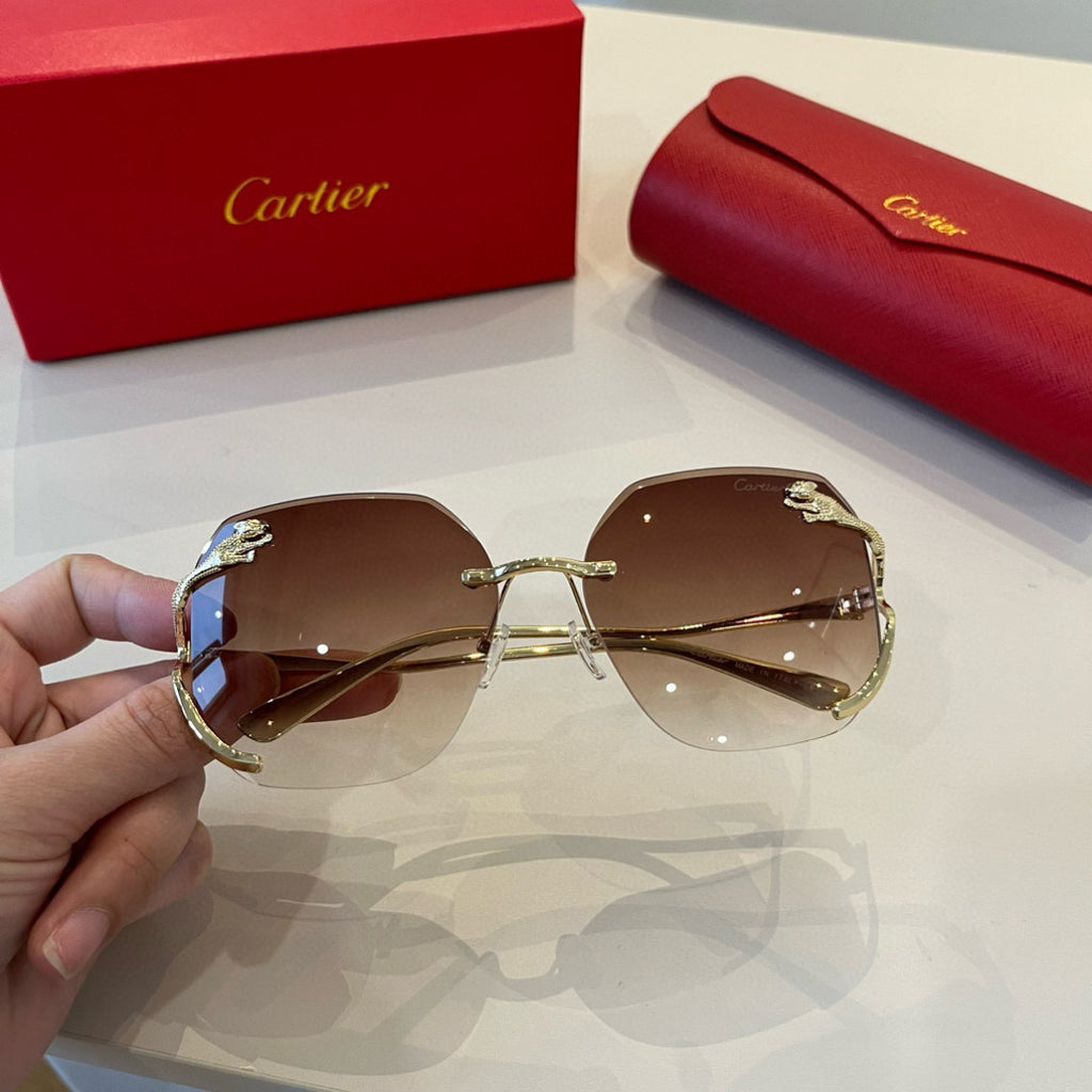 Cartier Lightweight Metal Rimless Brown Lens Sunglasses for Men & Wom - 358494 - detail image 4