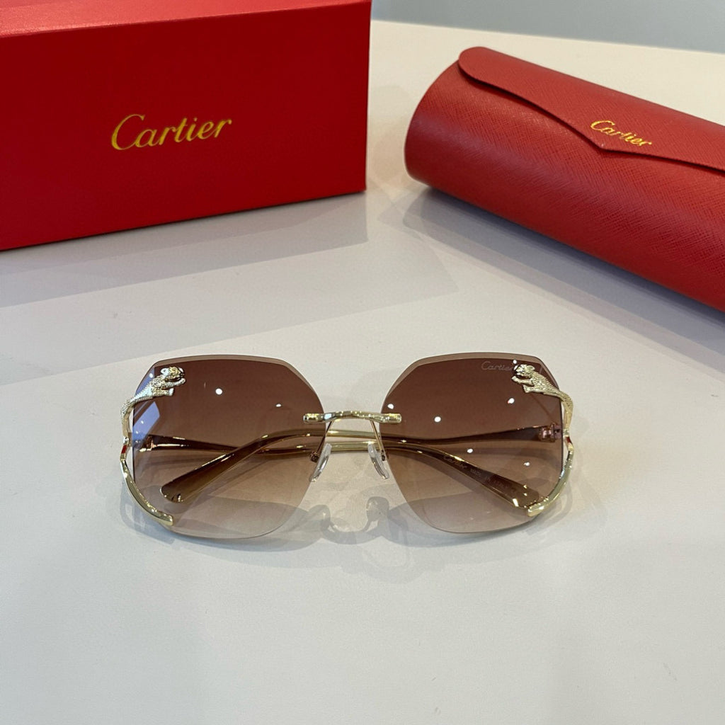 Cartier Lightweight Metal Rimless Brown Lens Sunglasses for Men & Wom - 358494 - detail image 8