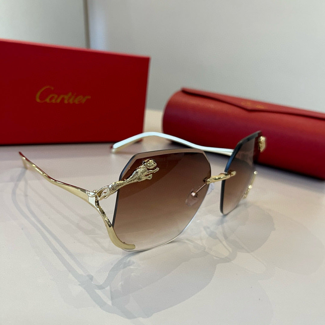 Cartier Lightweight Metal Rimless Brown Lens Sunglasses for Men & Wom - 358494