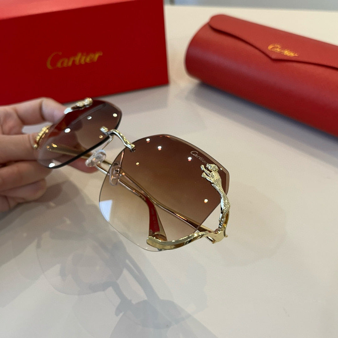 Cartier Lightweight Metal Rimless Brown Lens Sunglasses for Men & Wom - 358494 - detail image 5
