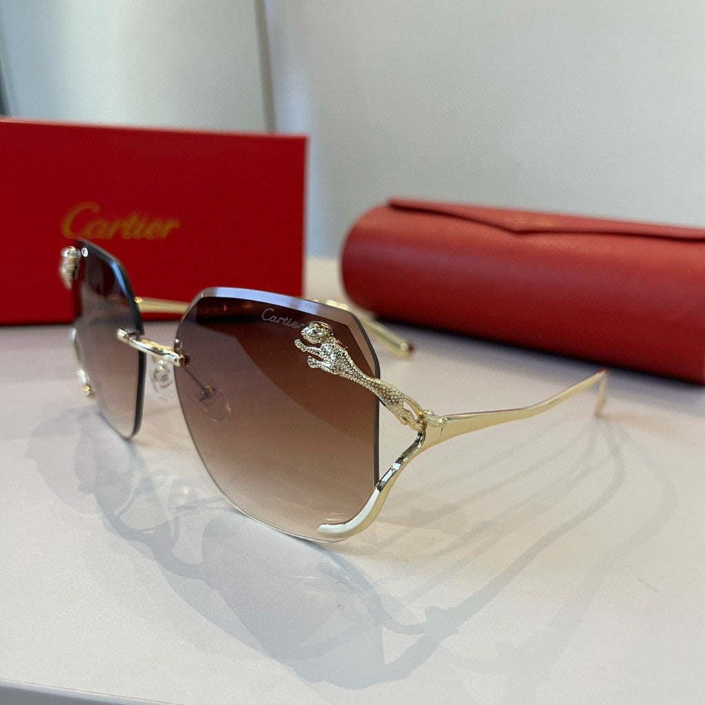 Cartier Lightweight Metal Rimless Brown Lens Sunglasses for Men & Wom - 358494 - detail image 3