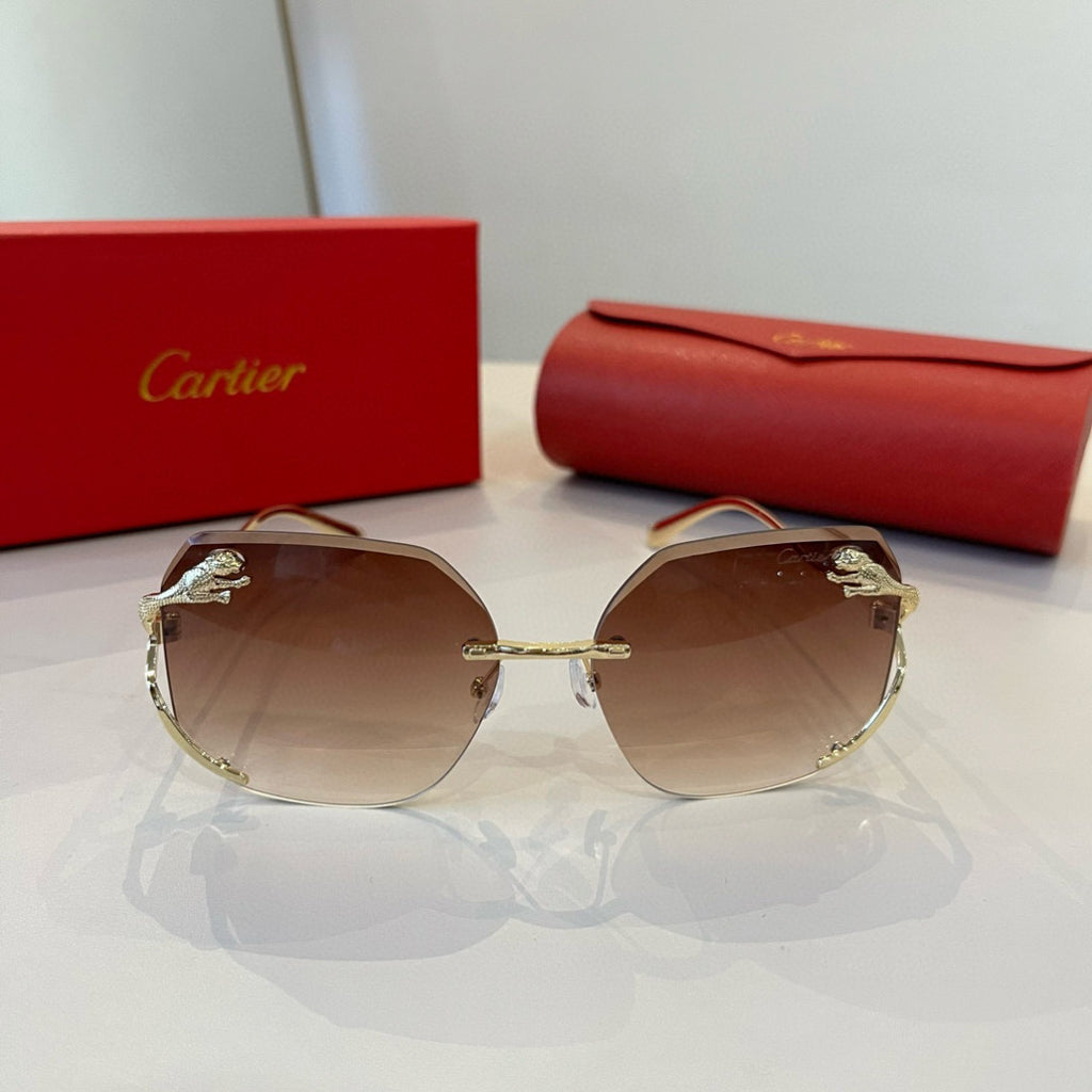 Cartier Lightweight Metal Rimless Brown Lens Sunglasses for Men & Wom - 358494 - detail image 2