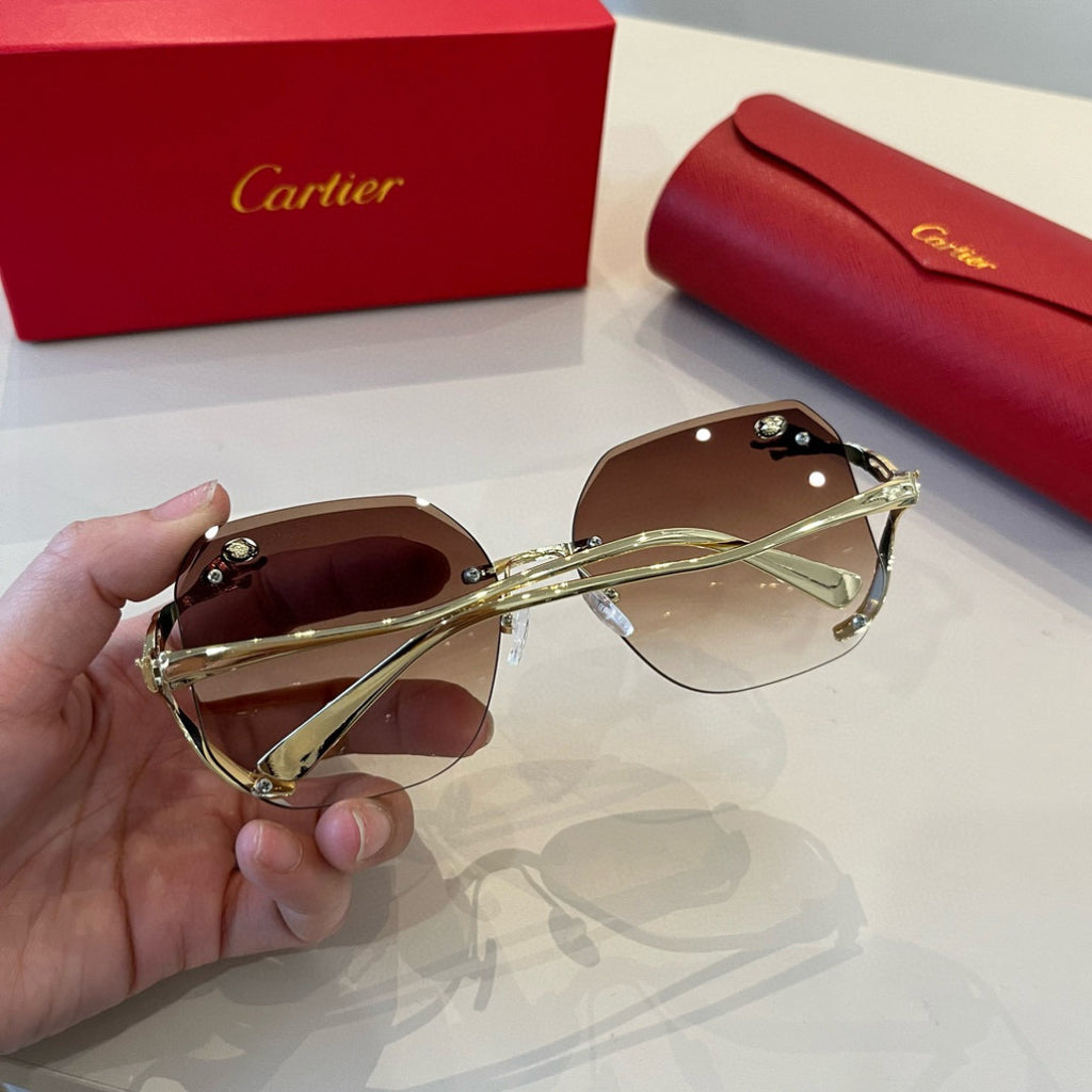 Cartier Lightweight Metal Rimless Brown Lens Sunglasses for Men & Wom - 358494 - detail image 6
