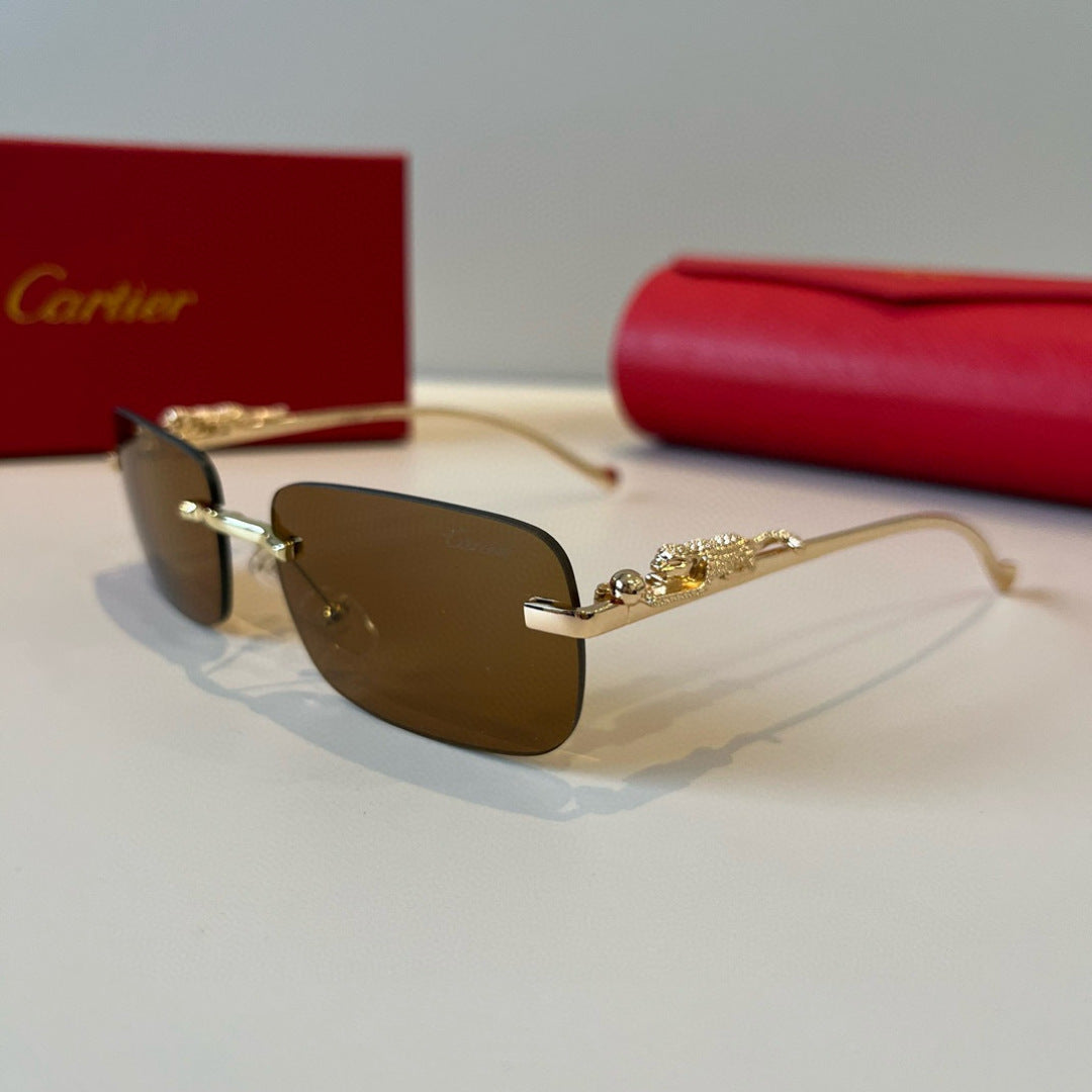 Cartier Lightweight Metal Rimless Brown Lens Sunglasses for Men & Wom - 358485 - detail image 3
