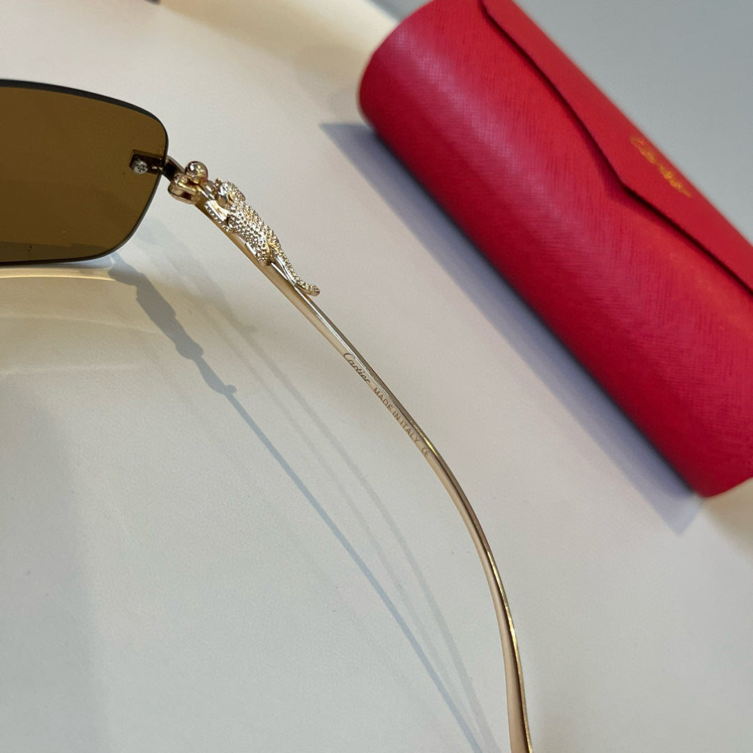 Cartier Lightweight Metal Rimless Brown Lens Sunglasses for Men & Wom - 358485 - detail image 8