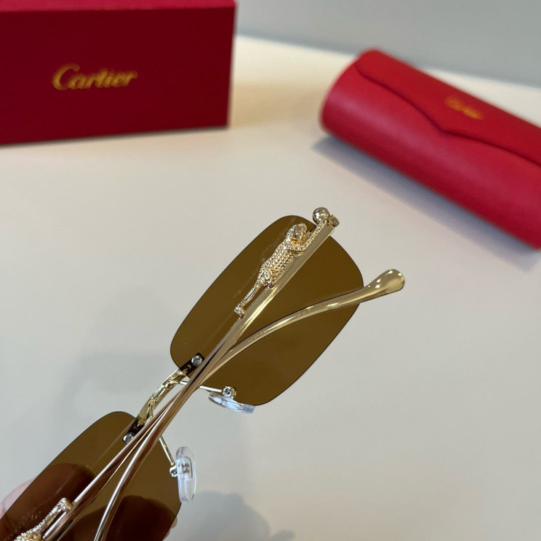 Cartier Lightweight Metal Rimless Brown Lens Sunglasses for Men & Wom - 358485 - detail image 5
