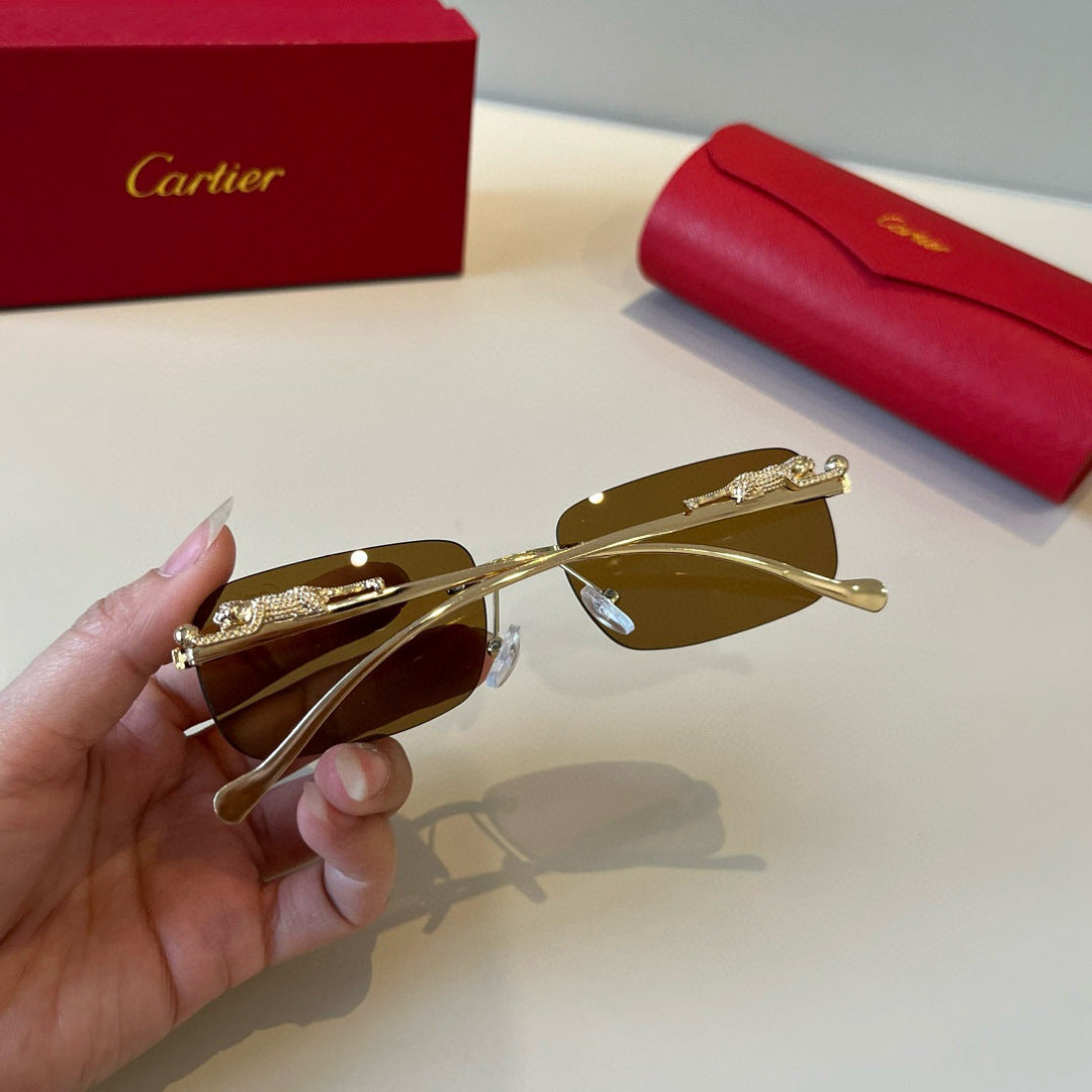 Cartier Lightweight Metal Rimless Brown Lens Sunglasses for Men & Wom - 358485 - detail image 4