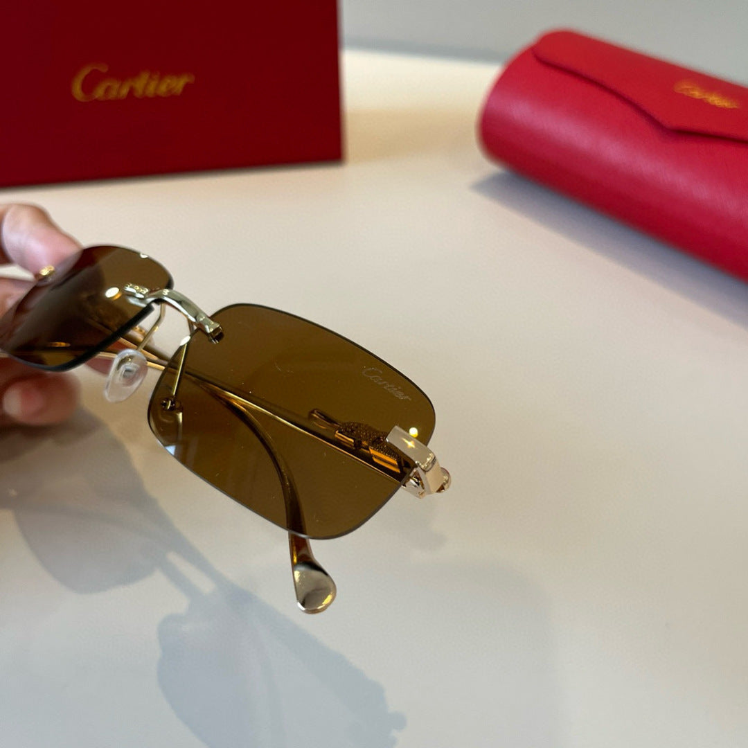 Cartier Lightweight Metal Rimless Brown Lens Sunglasses for Men & Wom - 358485 - detail image 6