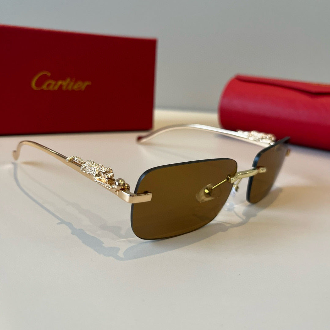 Cartier Lightweight Metal Rimless Brown Lens Sunglasses for Men & Wom - 358485