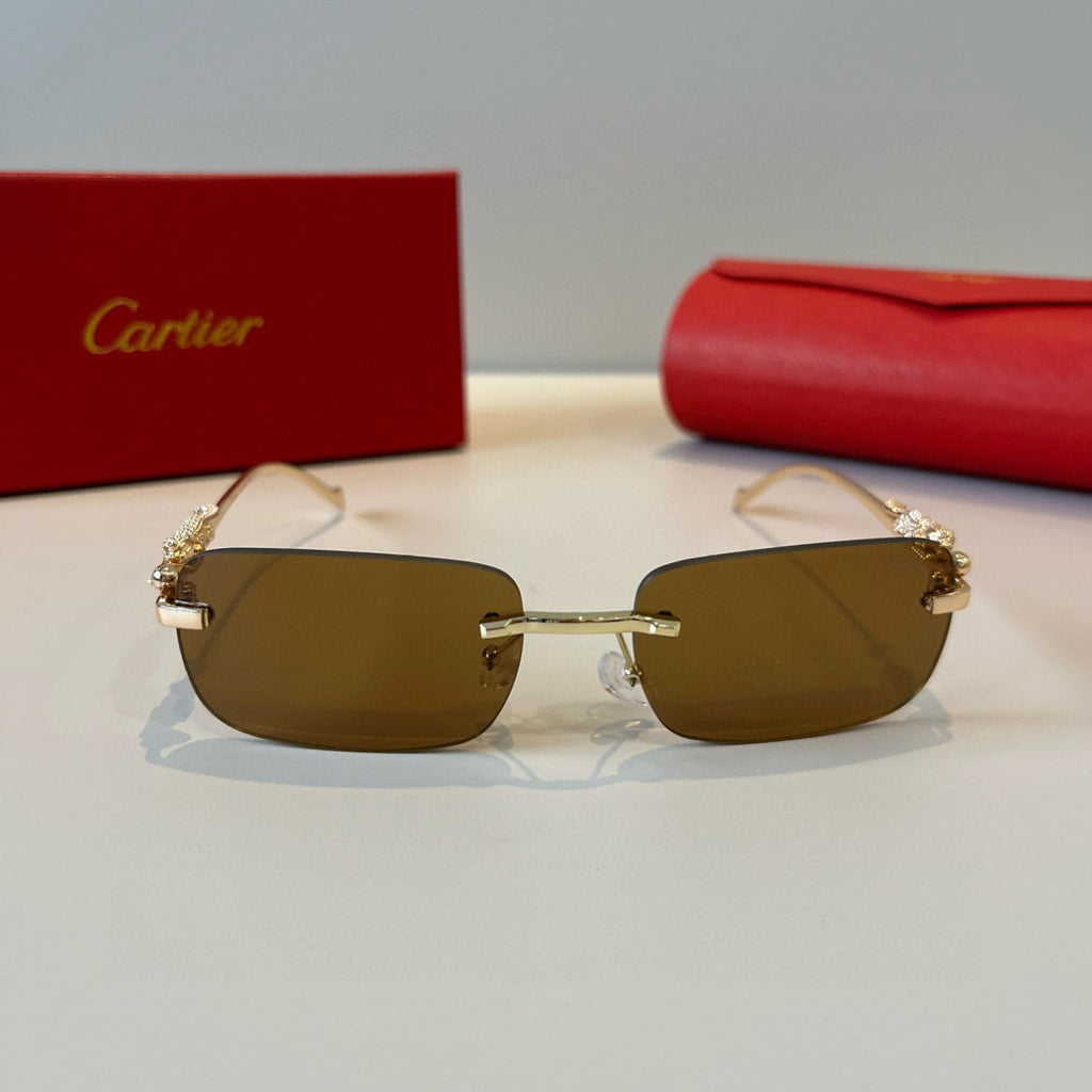 Cartier Lightweight Metal Rimless Brown Lens Sunglasses for Men & Wom - 358485 - detail image 2