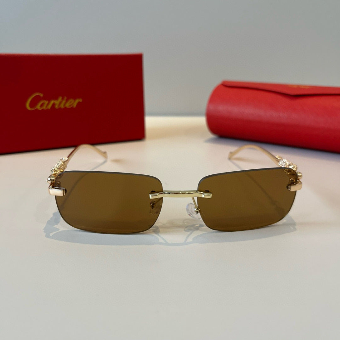 Cartier Lightweight Metal Rimless Brown Lens Sunglasses for Men & Wom - 358485 - detail image 2