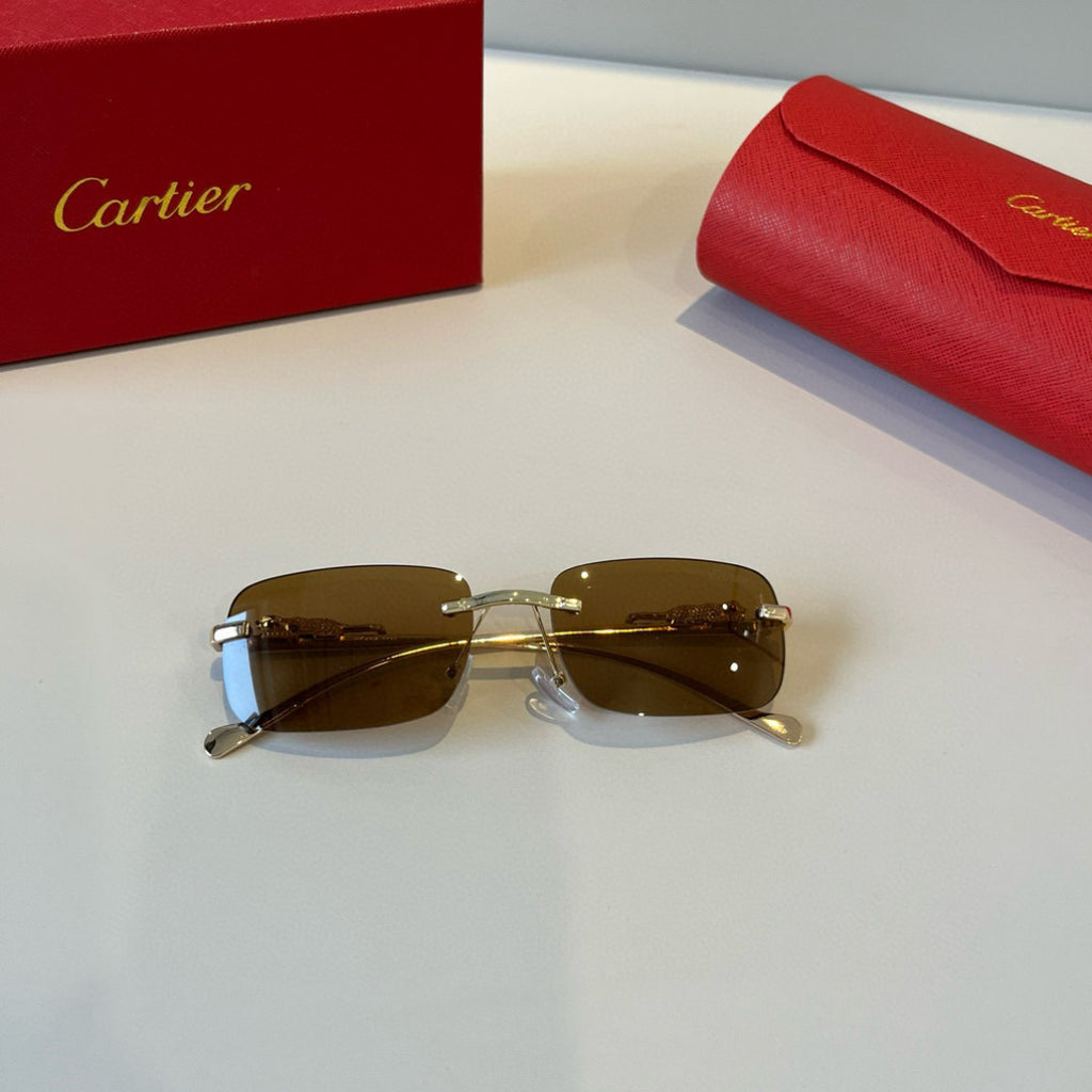 Cartier Lightweight Metal Rimless Brown Lens Sunglasses for Men & Wom - 358485 - detail image 7