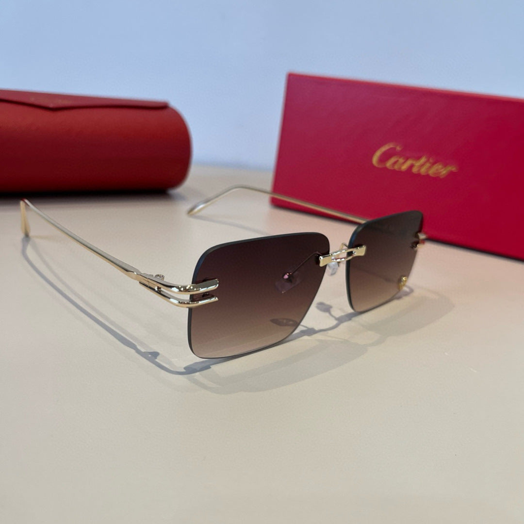 Cartier Lightweight Metal Rimless Red Lens Sunglasses for Men & Women - 935075