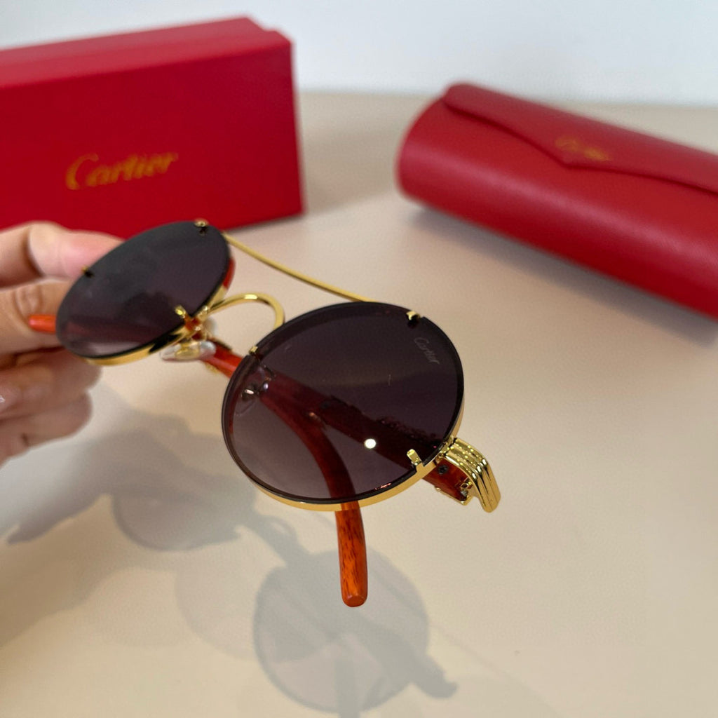 Cartier Lightweight Metal Rimless Brown Lens Sunglasses for Men & Wom - 372175 - detail image 6