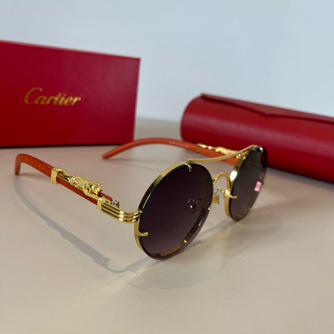 Cartier Lightweight Metal Rimless Brown Lens Sunglasses for Men & Wom - 372175