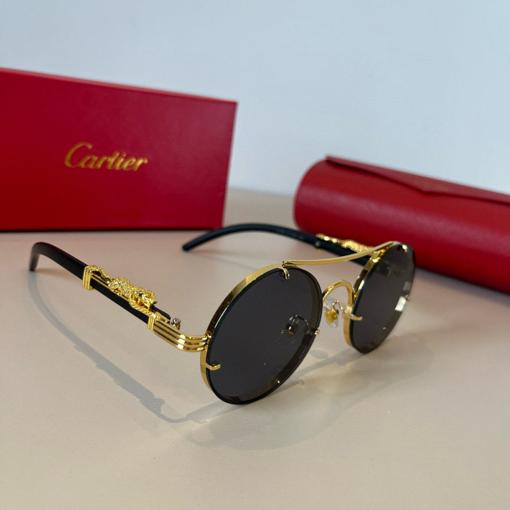 Cartier Lightweight Metal Rimless Brown Lens Sunglasses for Men & Wom - 372176