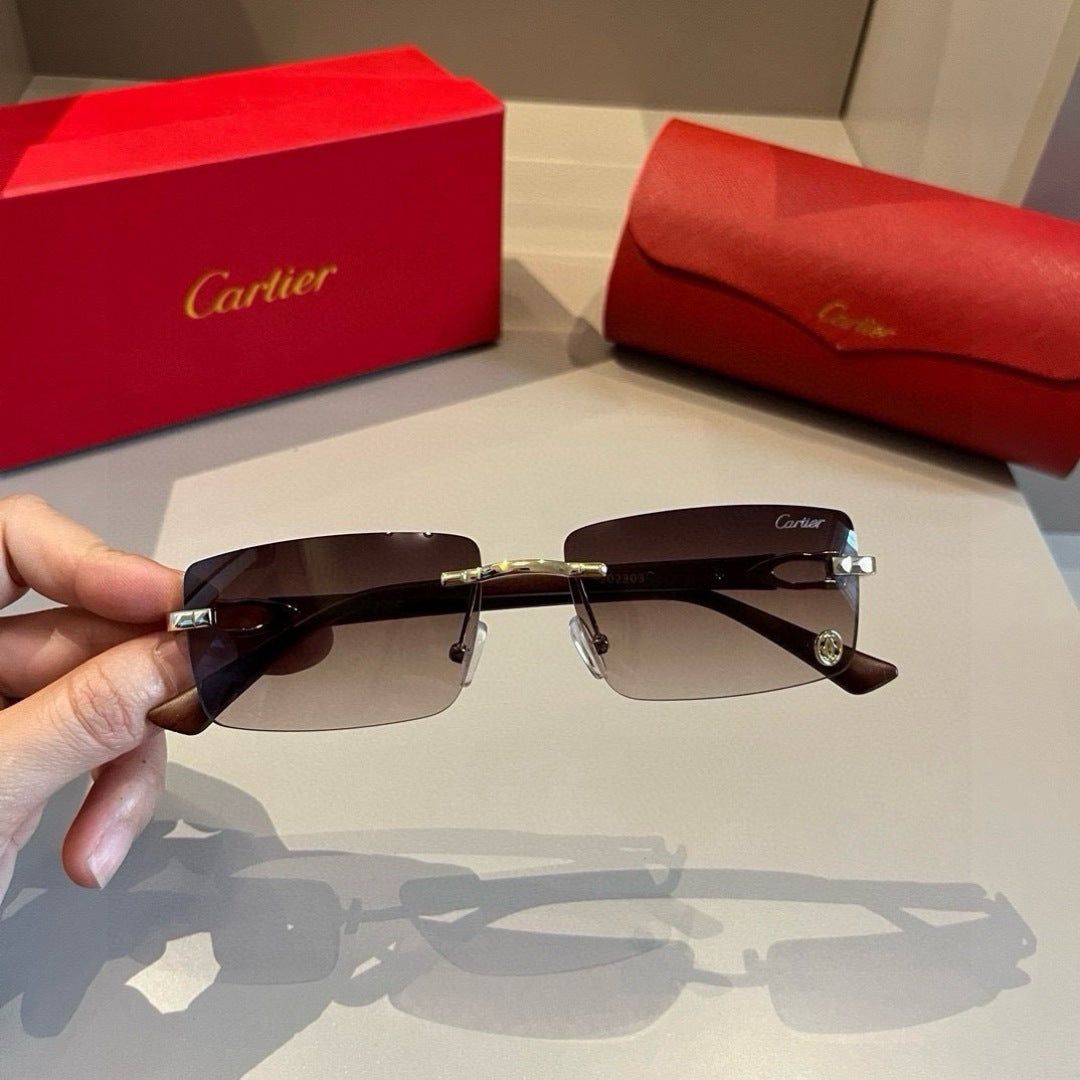 Cartier Lightweight Metal Rimless Brown Lens Sunglasses for Men & Wom - 432297 - detail image 6