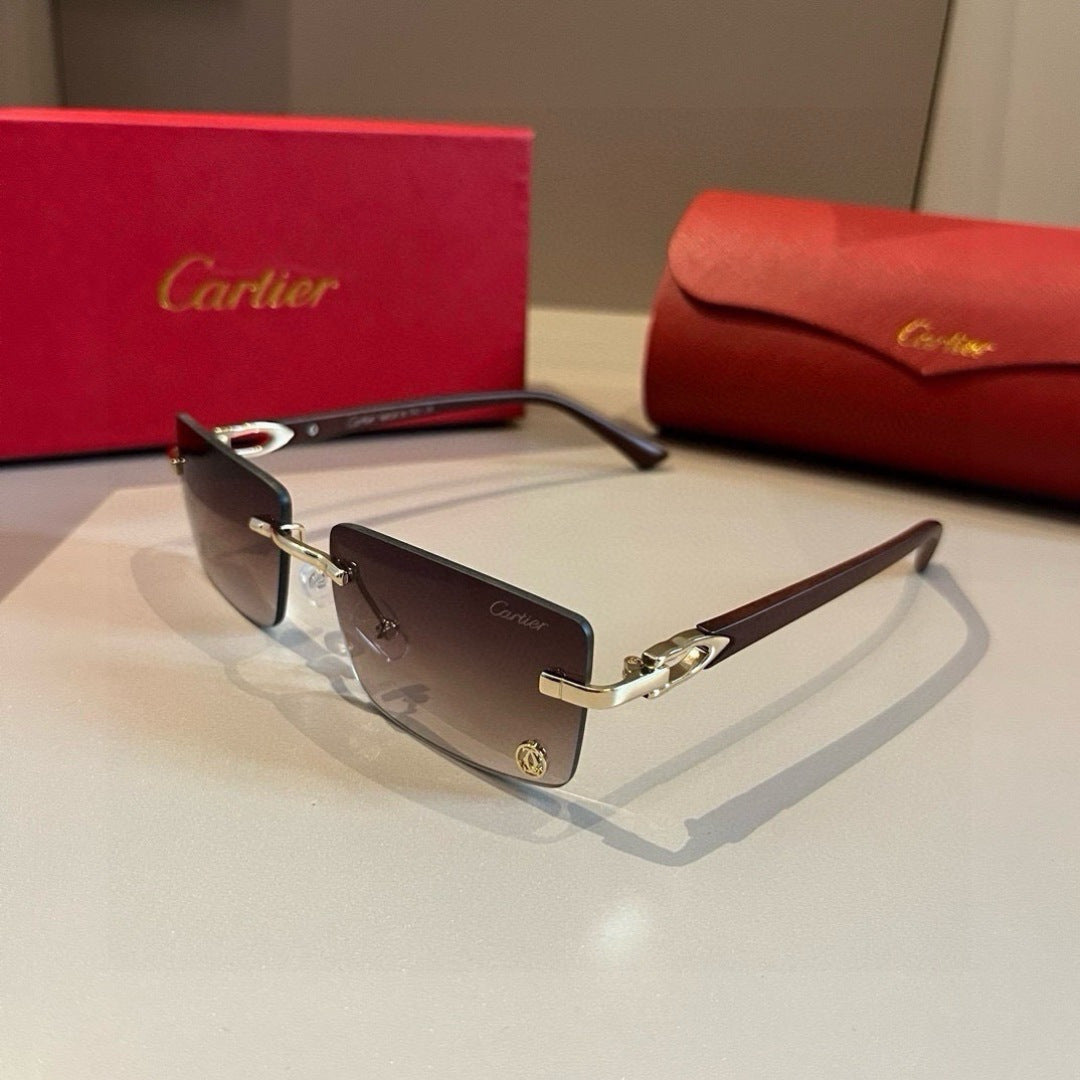Cartier Lightweight Metal Rimless Brown Lens Sunglasses for Men & Wom - 465772 - detail image 3