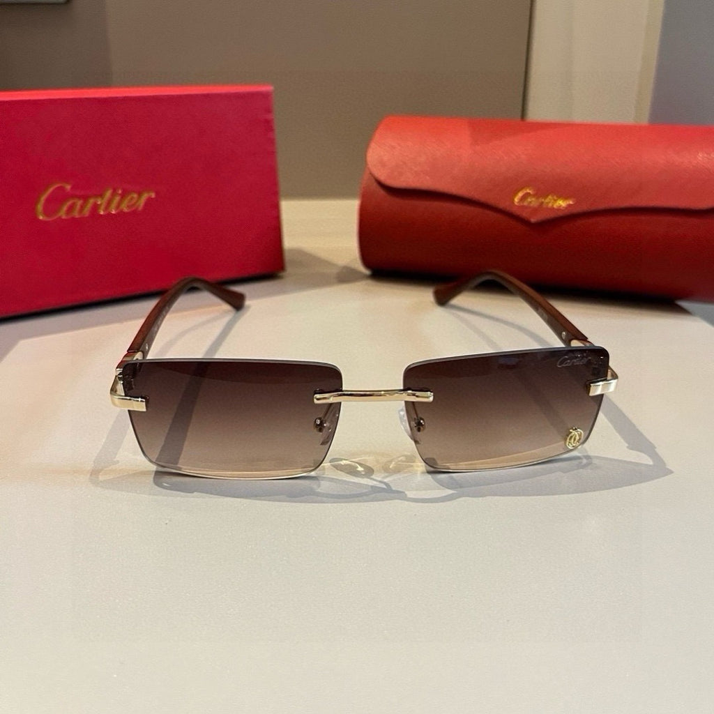 Cartier Lightweight Metal Rimless Brown Lens Sunglasses for Men & Wom - 465772 - detail image 2