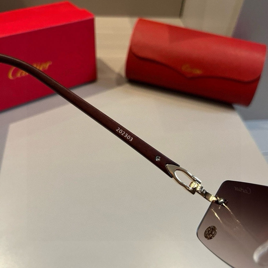 Cartier Lightweight Metal Rimless Brown Lens Sunglasses for Men & Wom - 432297 - detail image 9