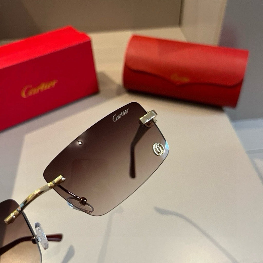 Cartier Lightweight Metal Rimless Brown Lens Sunglasses for Men & Wom - 465772 - detail image 5