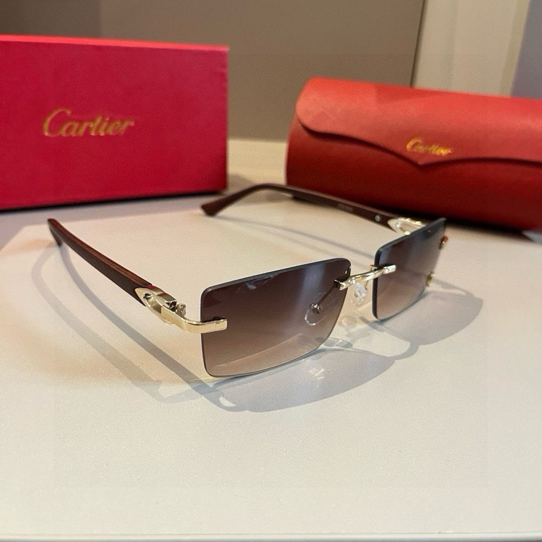 Cartier Lightweight Metal Rimless Brown Lens Sunglasses for Men & Wom - 432297