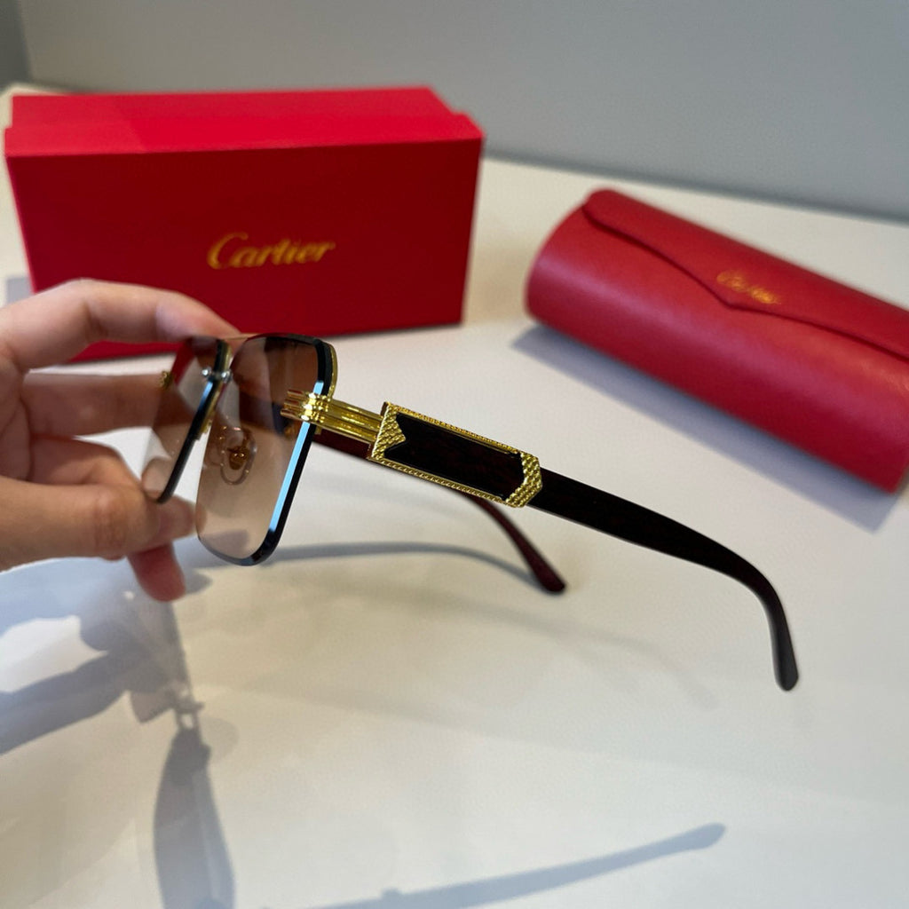 Cartier Lightweight Metal Rimless Brown Lens Sunglasses for Men & Wom - 935080 - detail image 4