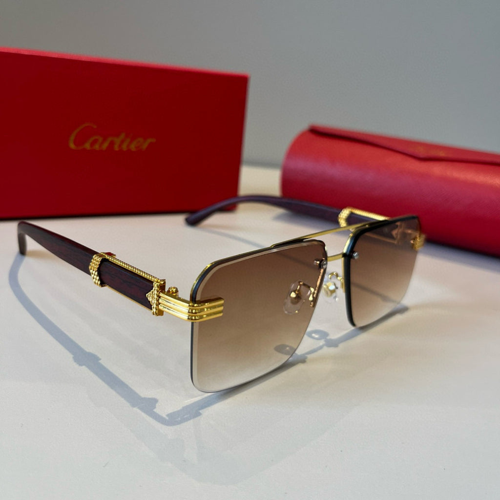 Cartier Lightweight Metal Rimless Brown Lens Sunglasses for Men & Wom - 935080
