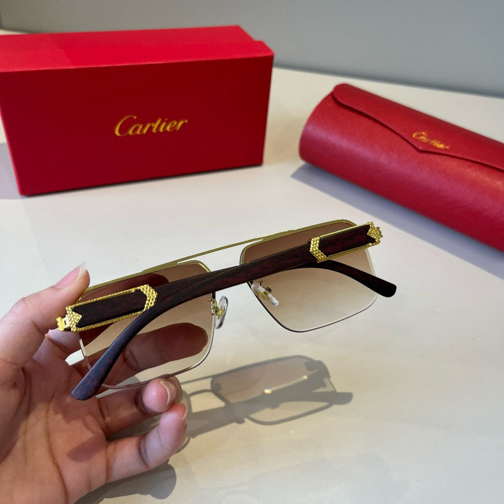 Cartier Lightweight Metal Rimless Brown Lens Sunglasses for Men & Wom - 935080 - detail image 5
