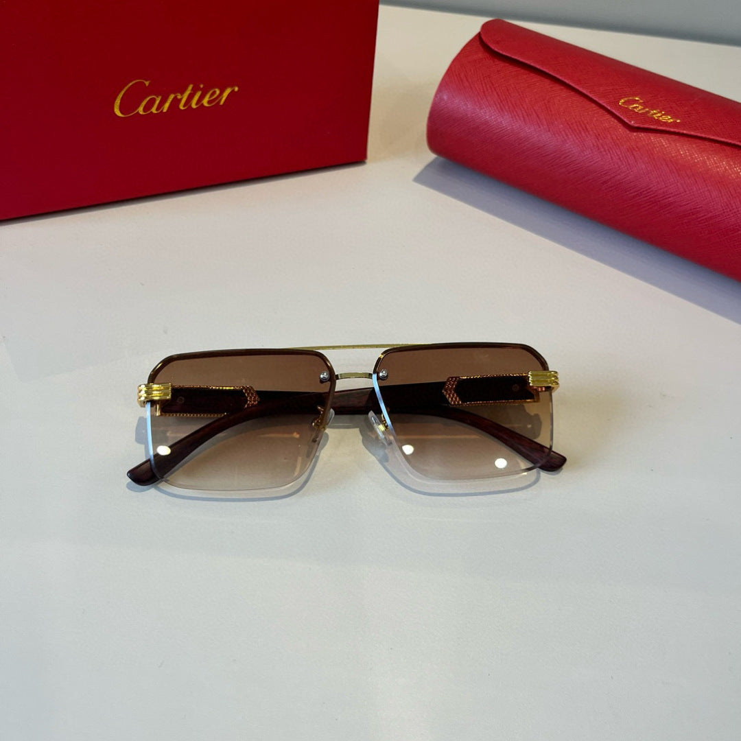 Cartier Lightweight Metal Rimless Brown Lens Sunglasses for Men & Wom - 935080 - detail image 7