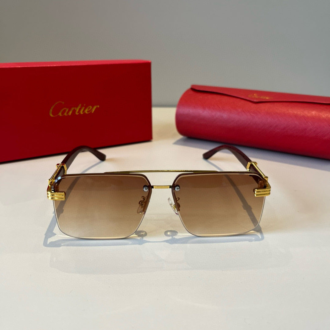 Cartier Lightweight Metal Rimless Brown Lens Sunglasses for Men & Wom - 935080 - detail image 2