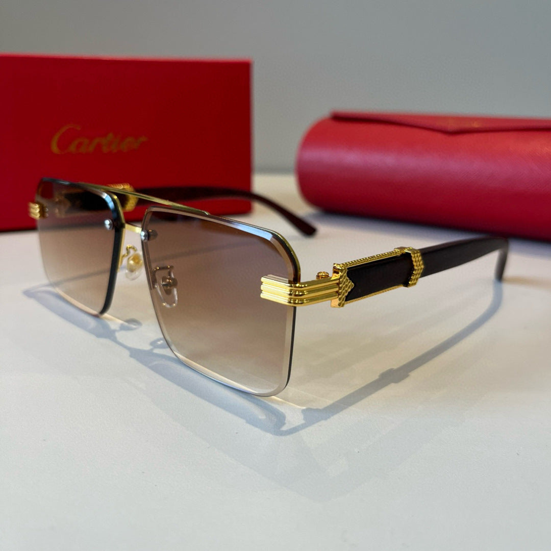 Cartier Lightweight Metal Rimless Brown Lens Sunglasses for Men & Wom - 935080 - detail image 3