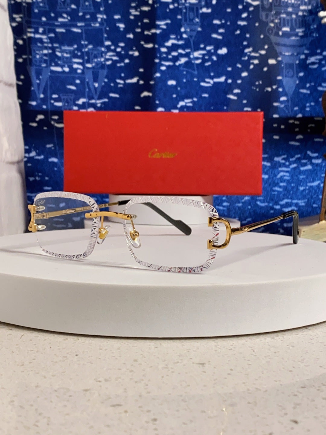 Cartier Metal Square Blue Lens Sunglasses for Men & Women - 432342