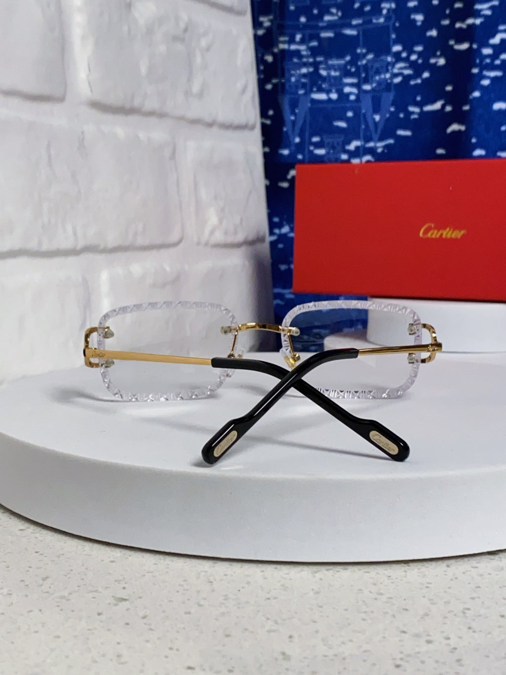 Cartier Metal Square Blue Lens Sunglasses for Men & Women - 998231 - detail image 3