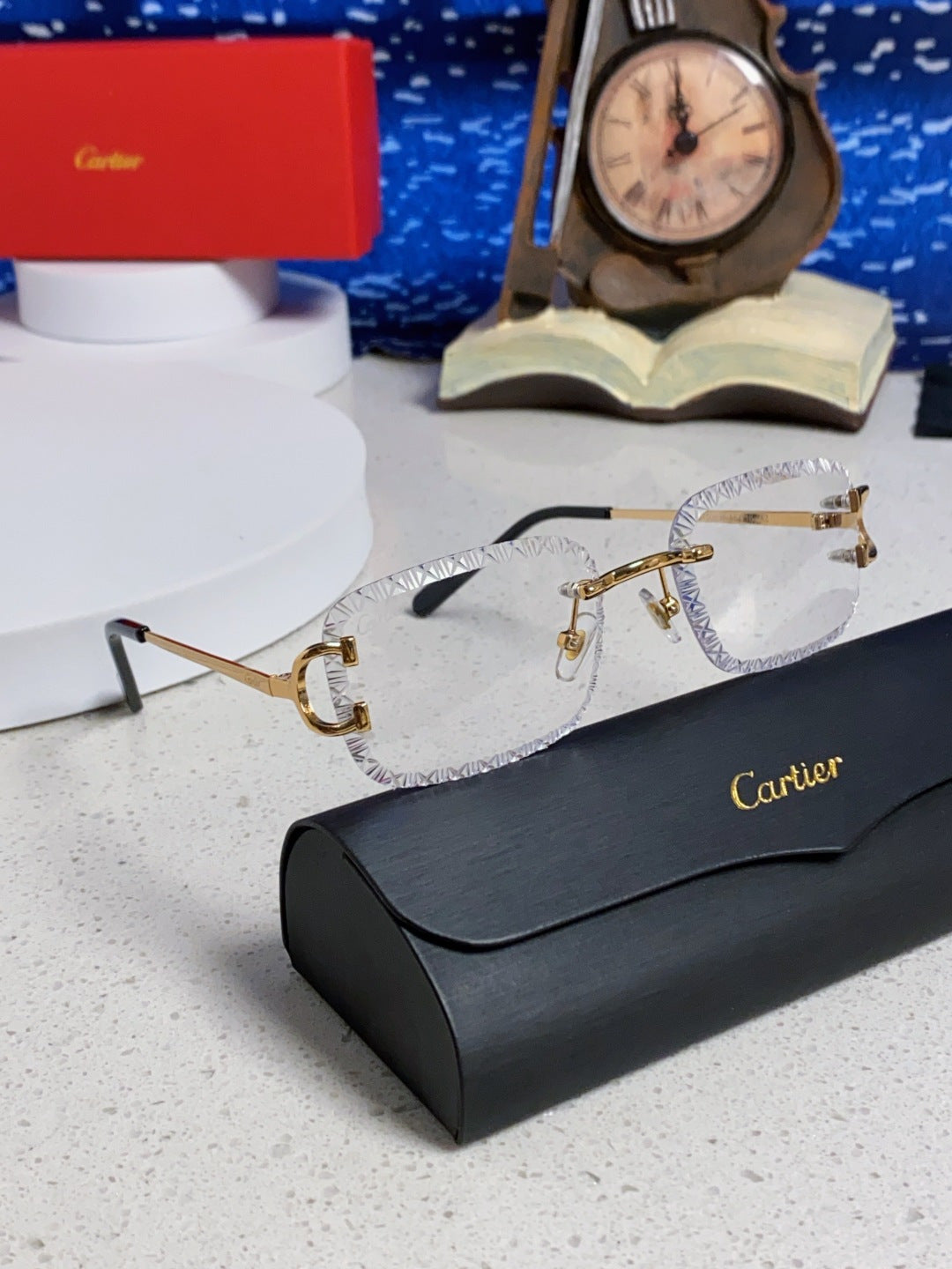 Cartier Metal Square Blue Lens Sunglasses for Men & Women - 998231 - detail image 10