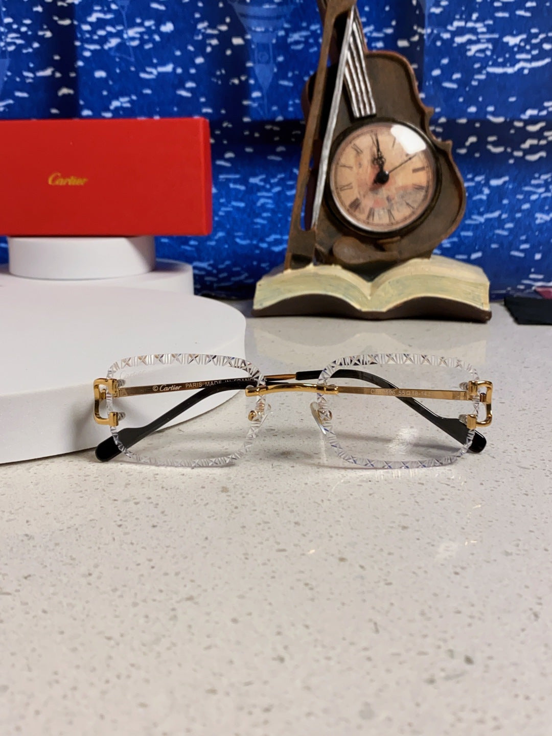 Cartier Metal Square Blue Lens Sunglasses for Men & Women - 487350 - detail image 9