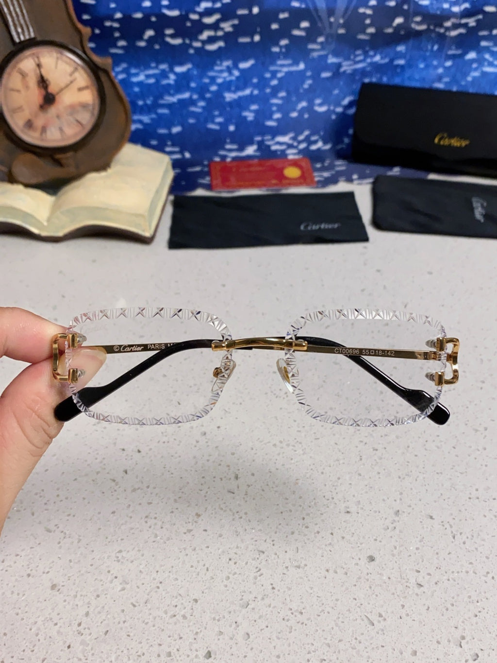 Cartier Metal Square Blue Lens Sunglasses for Men & Women - 998231 - detail image 4