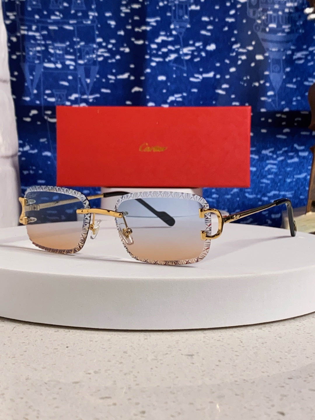 Cartier Metal Square Blue Lens Sunglasses for Men & Women - 432343