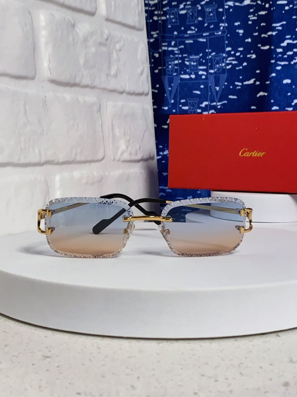 Cartier Metal Square Blue Lens Sunglasses for Men & Women - 998232 - detail image 2
