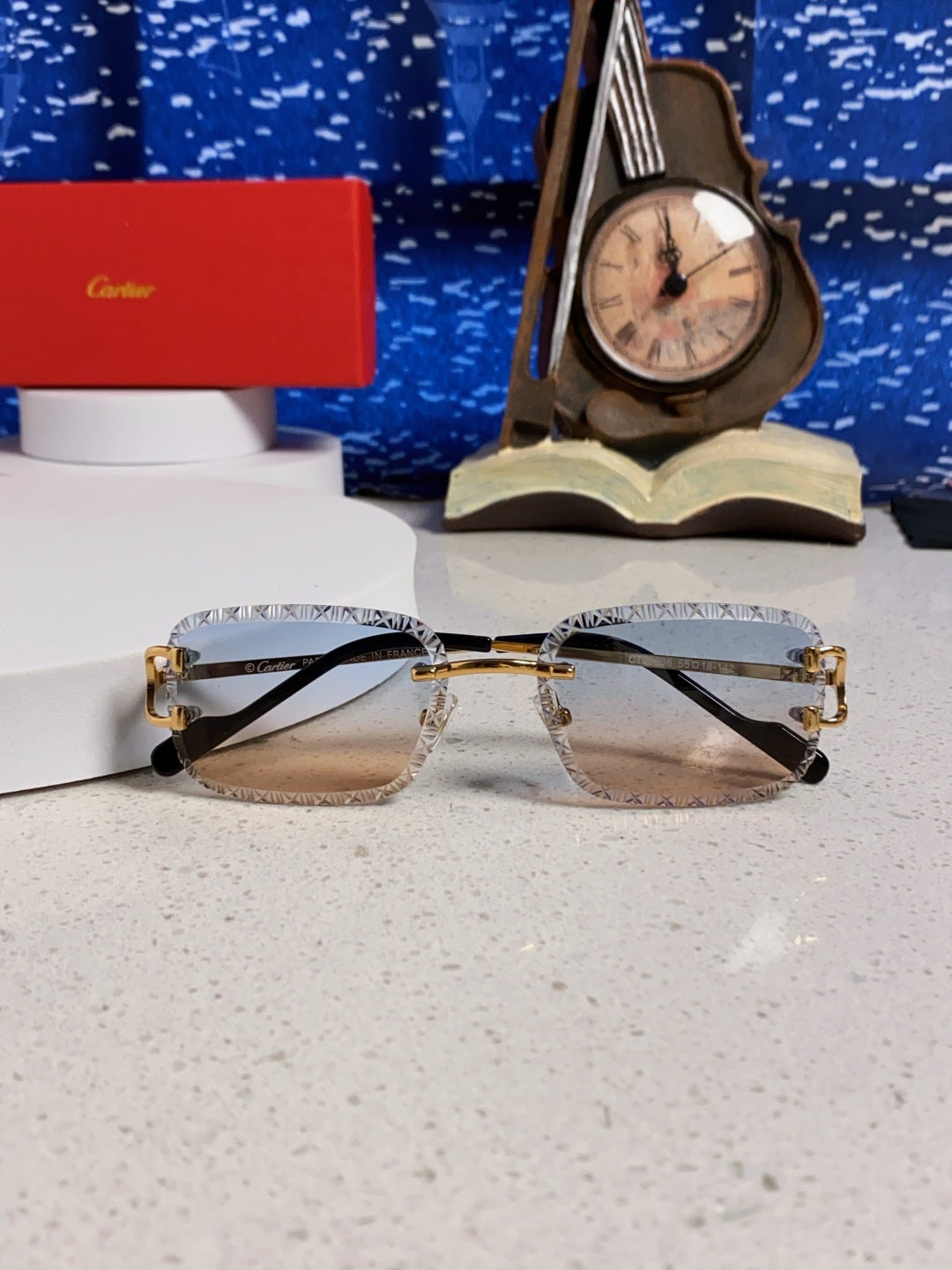 Cartier Metal Square Blue Lens Sunglasses for Men & Women - 998232 - detail image 9