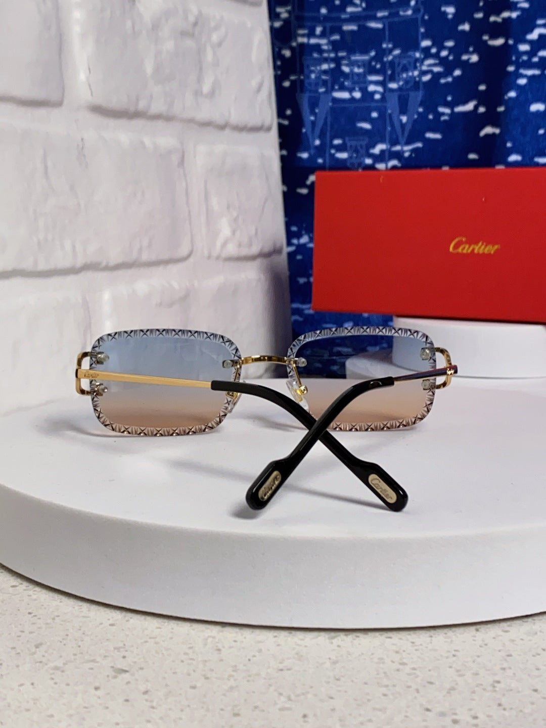 Cartier Metal Square Blue Lens Sunglasses for Men & Women - 998232 - detail image 3