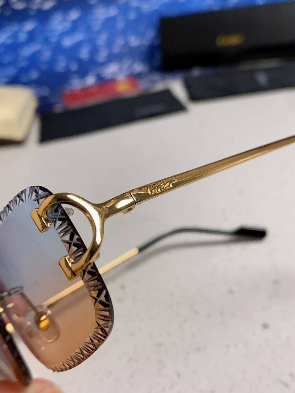 Cartier Metal Square Blue Lens Sunglasses for Men & Women - 998232 - detail image 7