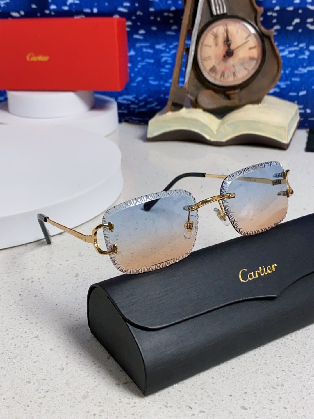 Cartier Metal Square Blue Lens Sunglasses for Men & Women - 998232 - detail image 10
