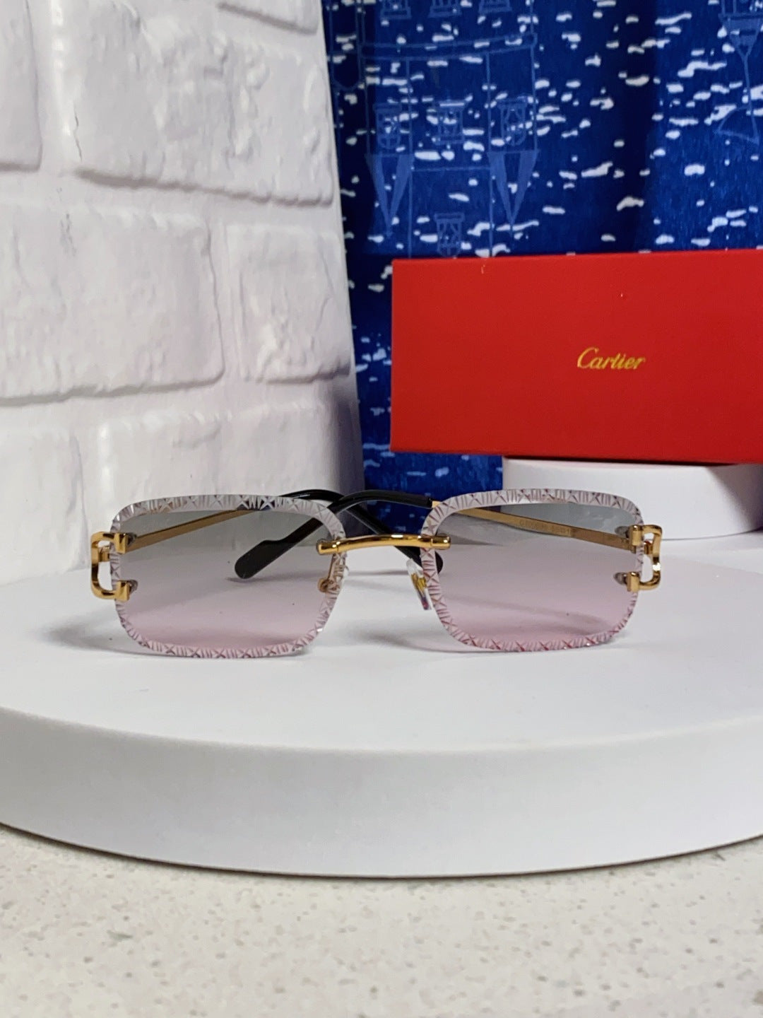 Cartier Metal Square Blue Lens Sunglasses for Men & Women - 432344 - detail image 2