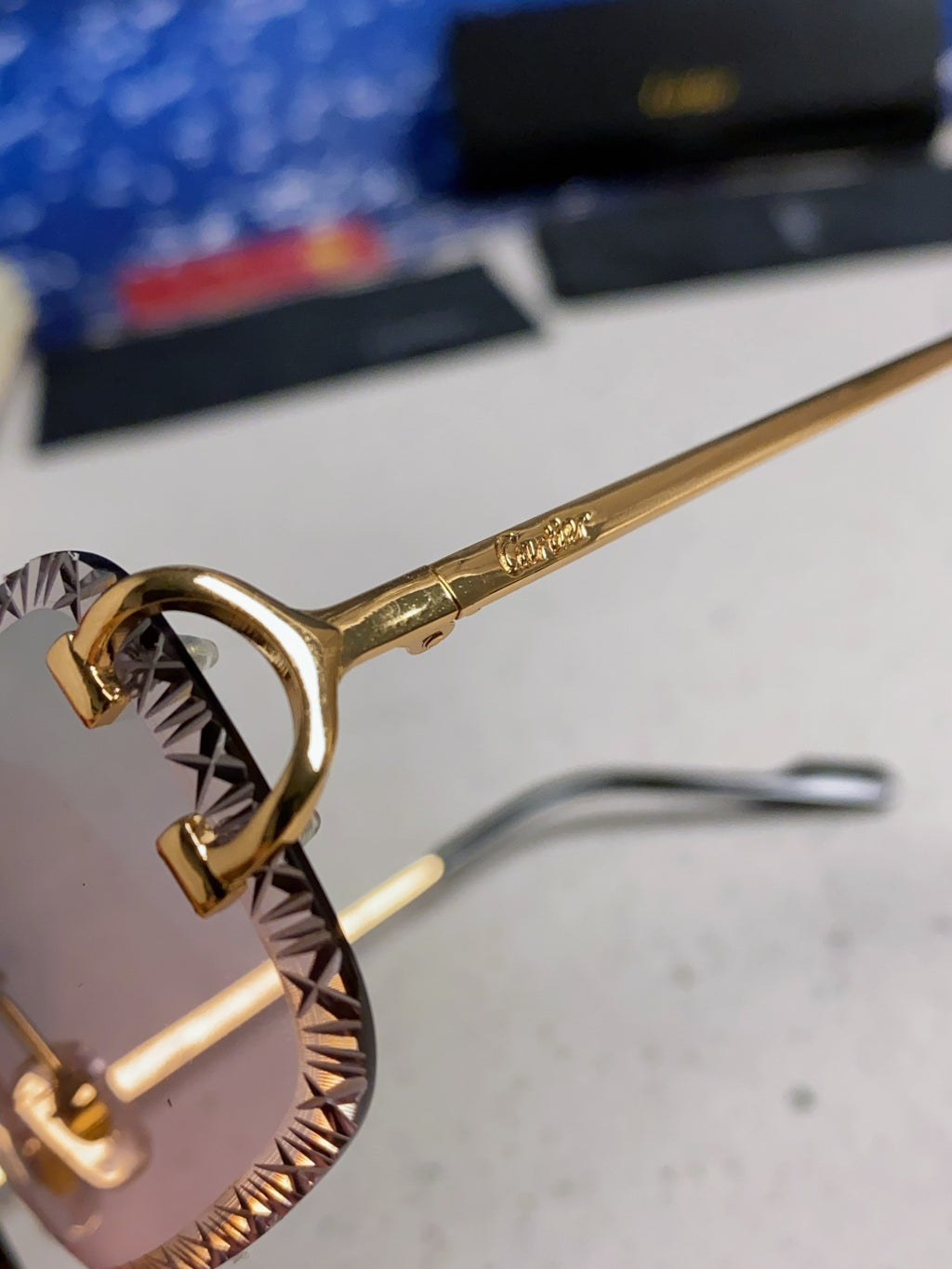 Cartier Metal Square Blue Lens Sunglasses for Men & Women - 998233 - detail image 7